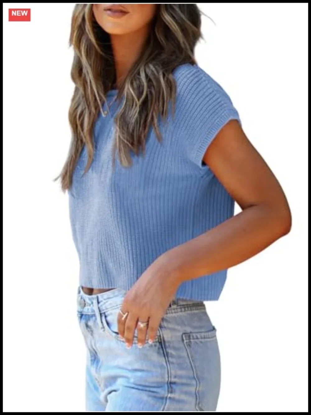 Womens Cropped Sweater Vest 60% Cotton 40% Acrylic Cap Sleeve Pullover